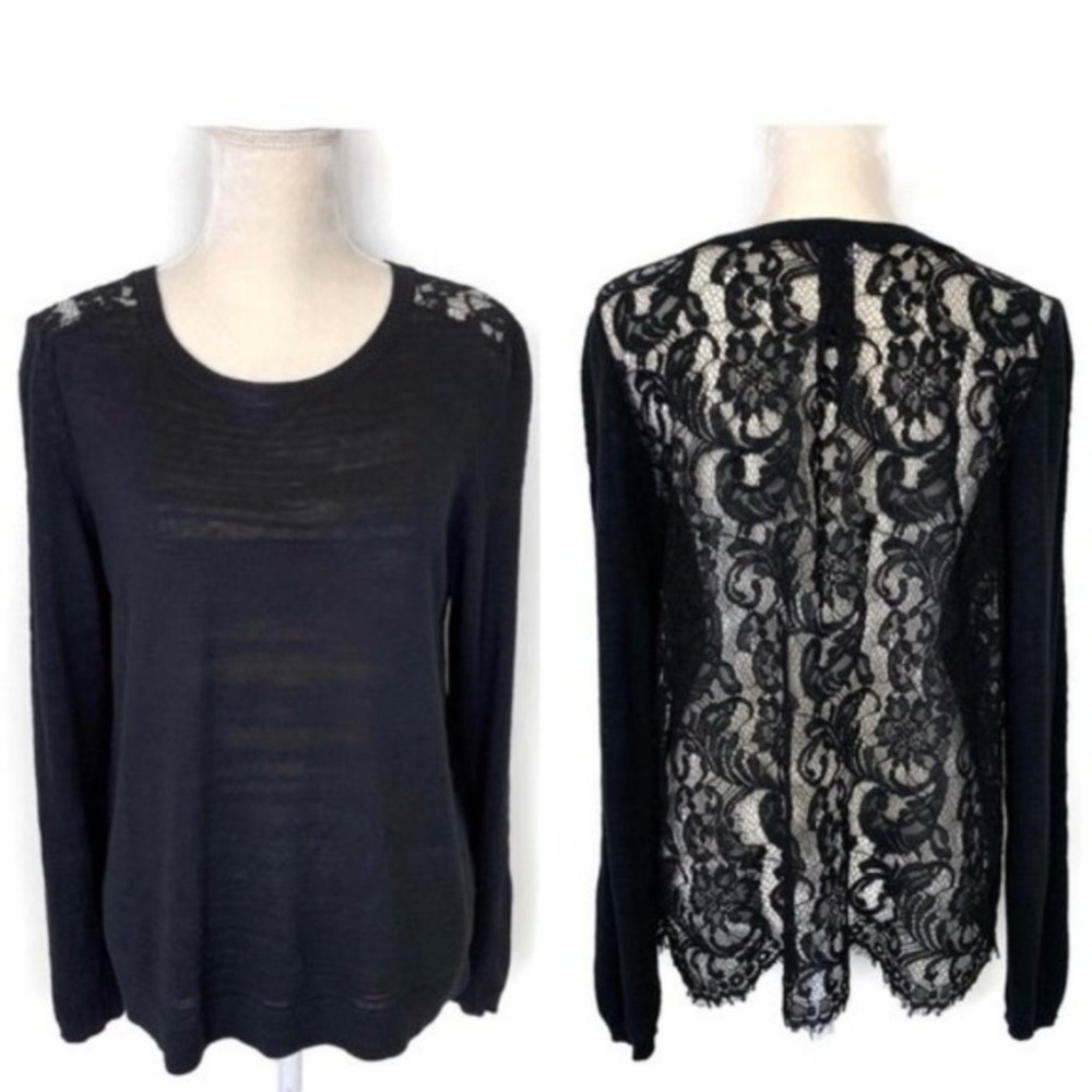 CAbi EUC Sophia Sweater #5005 Size Med Black Lace Detail